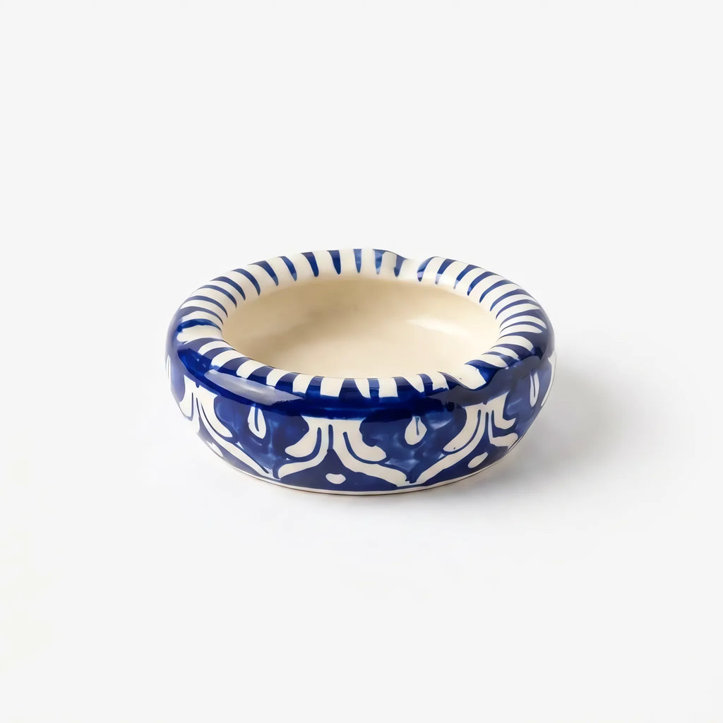 Blue Pottery Ashtray - 3 Inch Hand-Painted Ceramic Ashtray & Desk Dish (Cobalt Scallop Design)