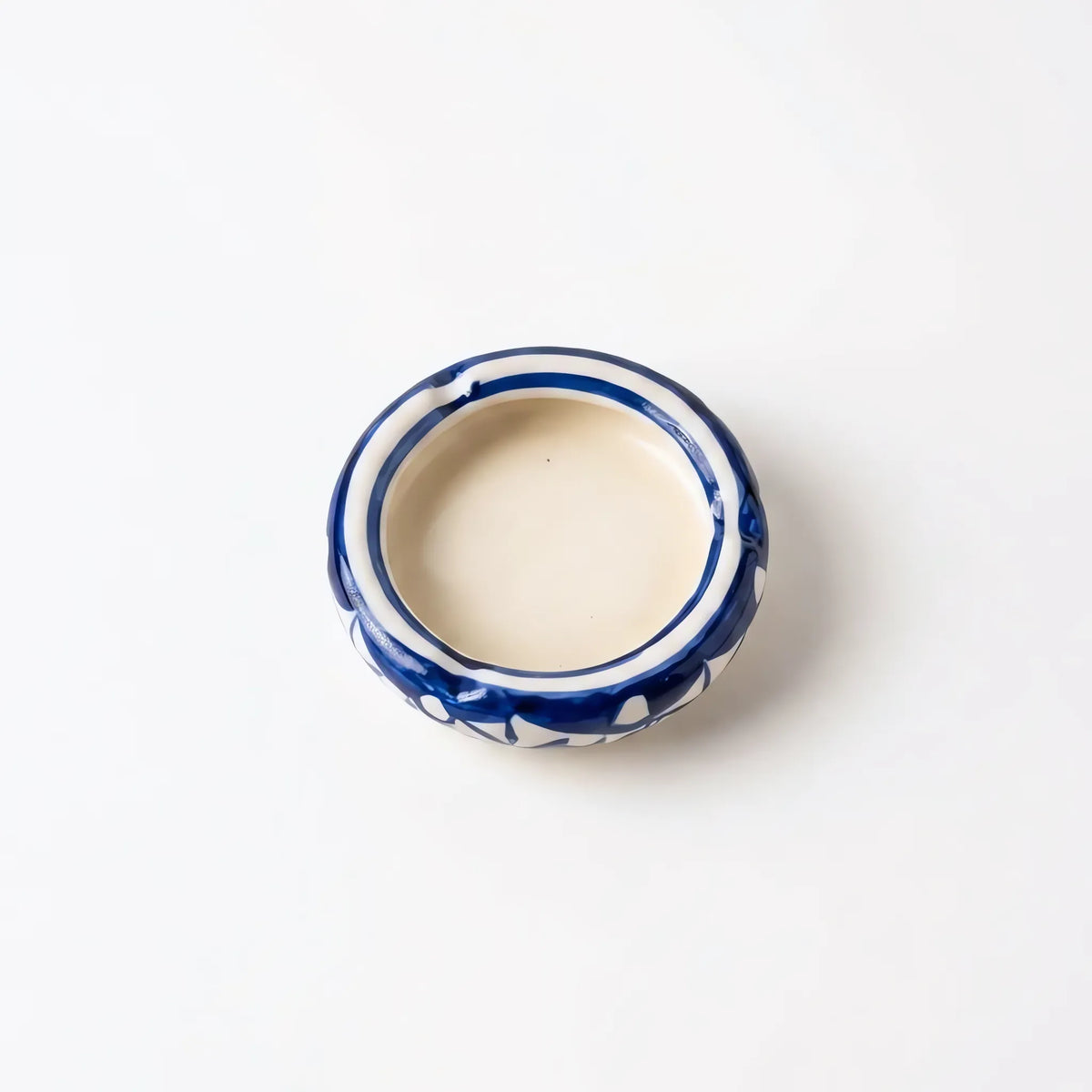 Blue Pottery Ashtray - 3 Inch Hand-Painted Ceramic Ashtray & Desk Dish (Heart Scroll Design)