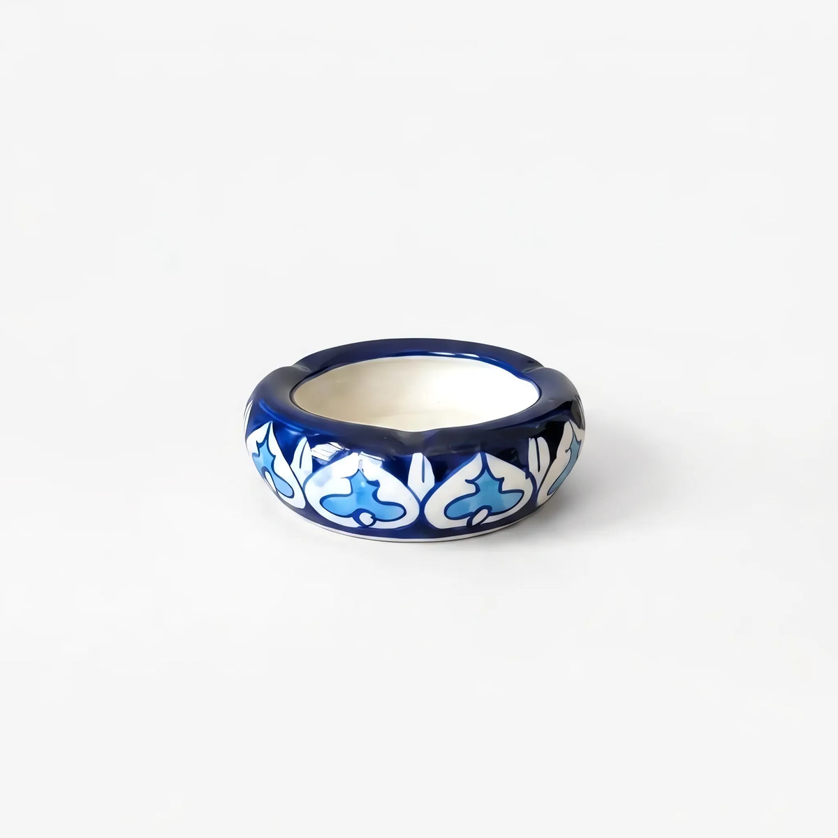 Blue Pottery Ashtray - 3 Inch Hand-Painted Ceramic Ashtray & Desk Dish (Teardrop Palmette Design)