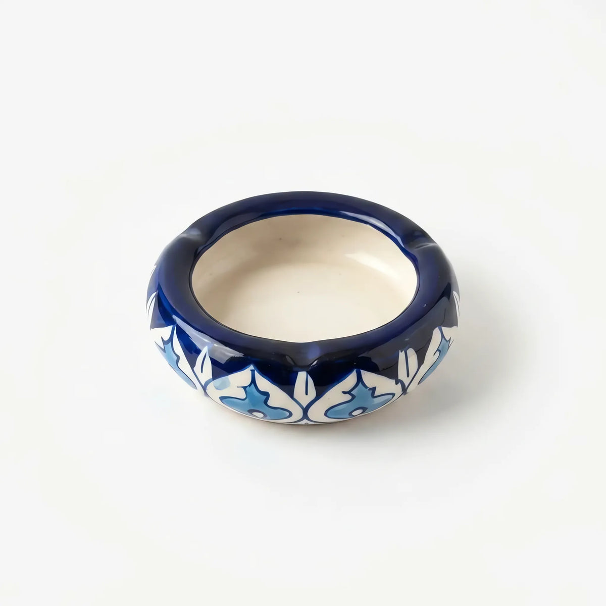 Blue Pottery Ashtray - 3 Inch Hand-Painted Ceramic Ashtray & Desk Dish (Teardrop Palmette Design)