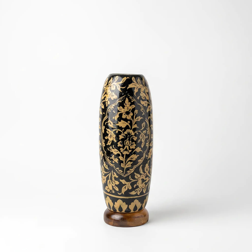 Camel Skin Lamp - Tall Hand-Painted Multani Table Lamp with Black and Cream Naqashi
