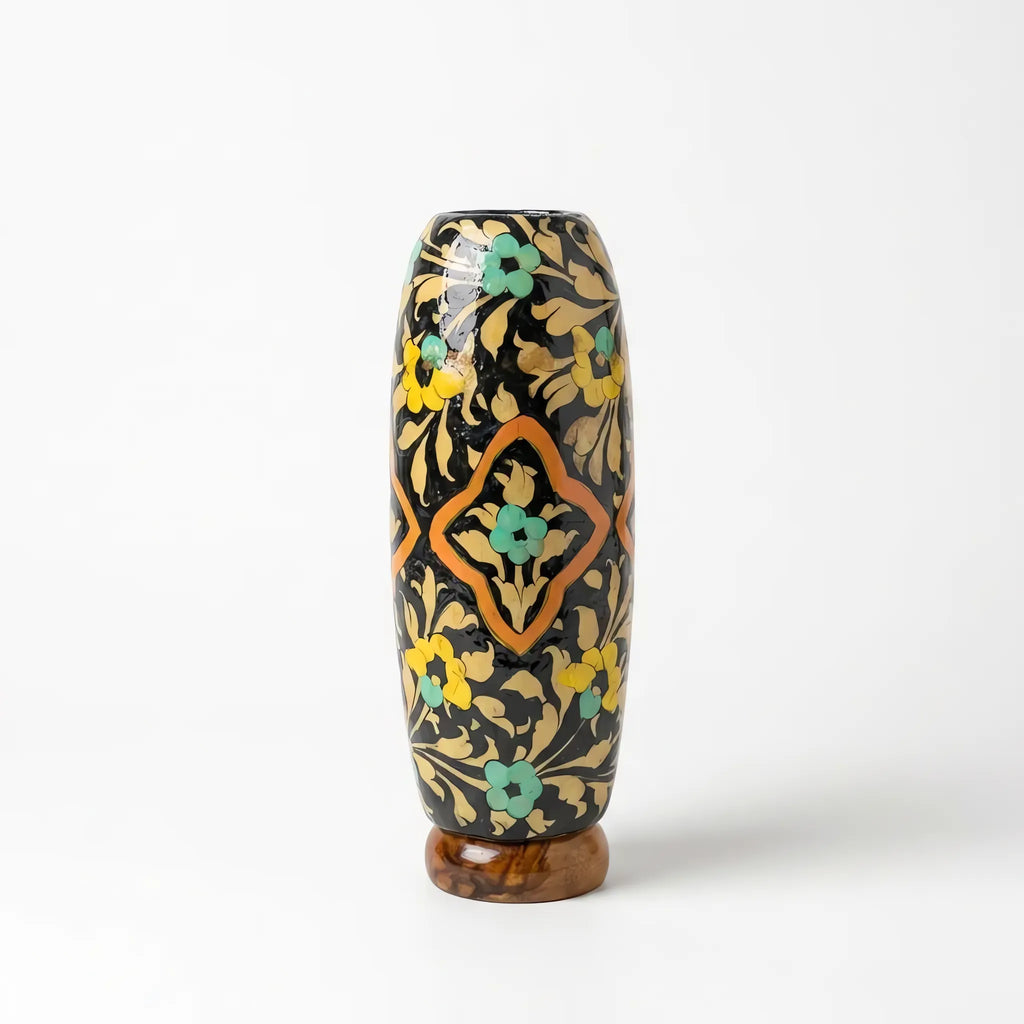 Camel Skin Lamp - Tall Hand-Painted Multani Table Lamp with Turquoise and Yellow Floral Naqashi
