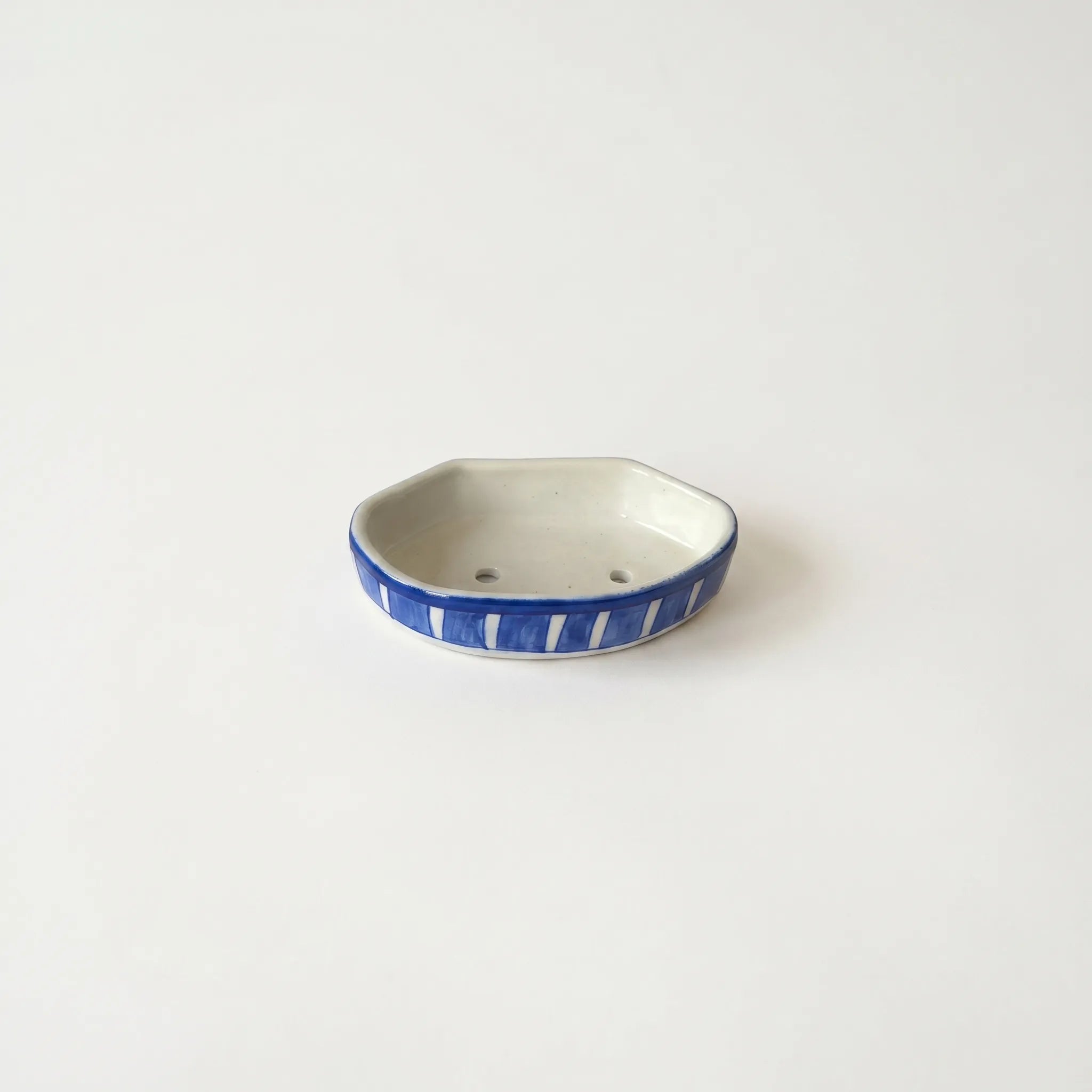 Multani Blue Pottery Soap Tray – Blue Stripe Ceramic Soap Holder (6x3.5 Inch with Drainage)