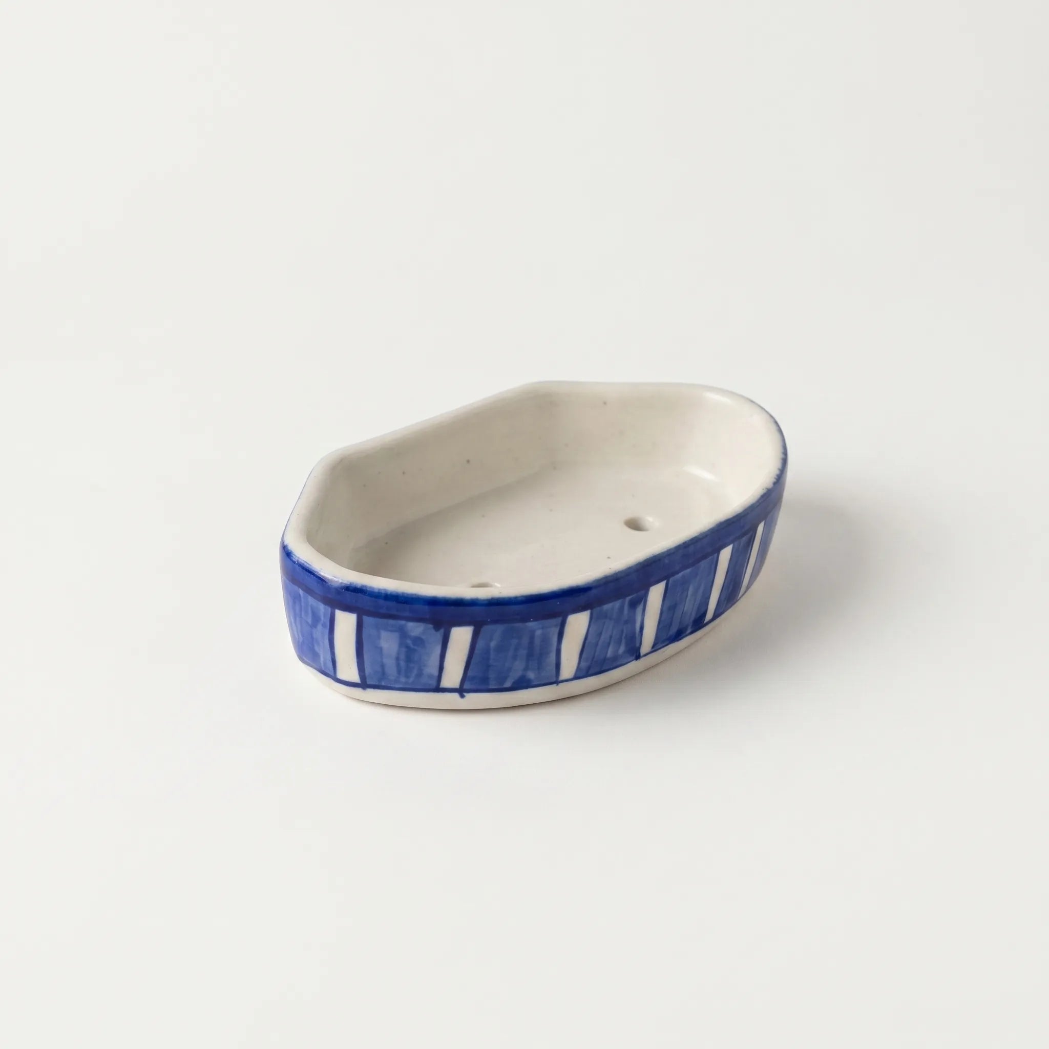 Multani Blue Pottery Soap Tray – Blue Stripe Ceramic Soap Holder (6x3.5 Inch with Drainage)