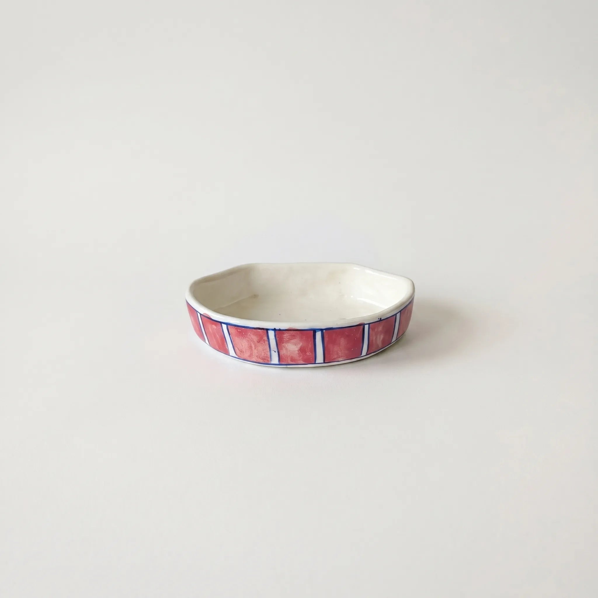 Multani Blue Pottery Soap Tray – Red Stripe Ceramic Soap Holder (6x3.5 Inch with Drainage)