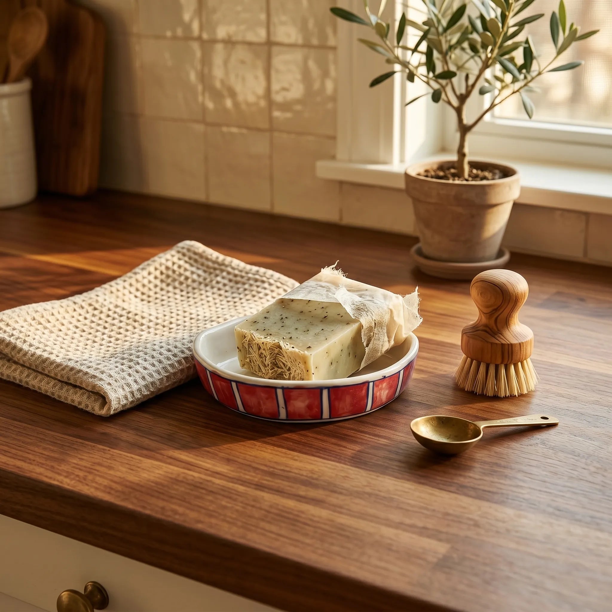 Multani Blue Pottery Soap Tray – Red Stripe Ceramic Soap Holder (6x3.5 Inch with Drainage)