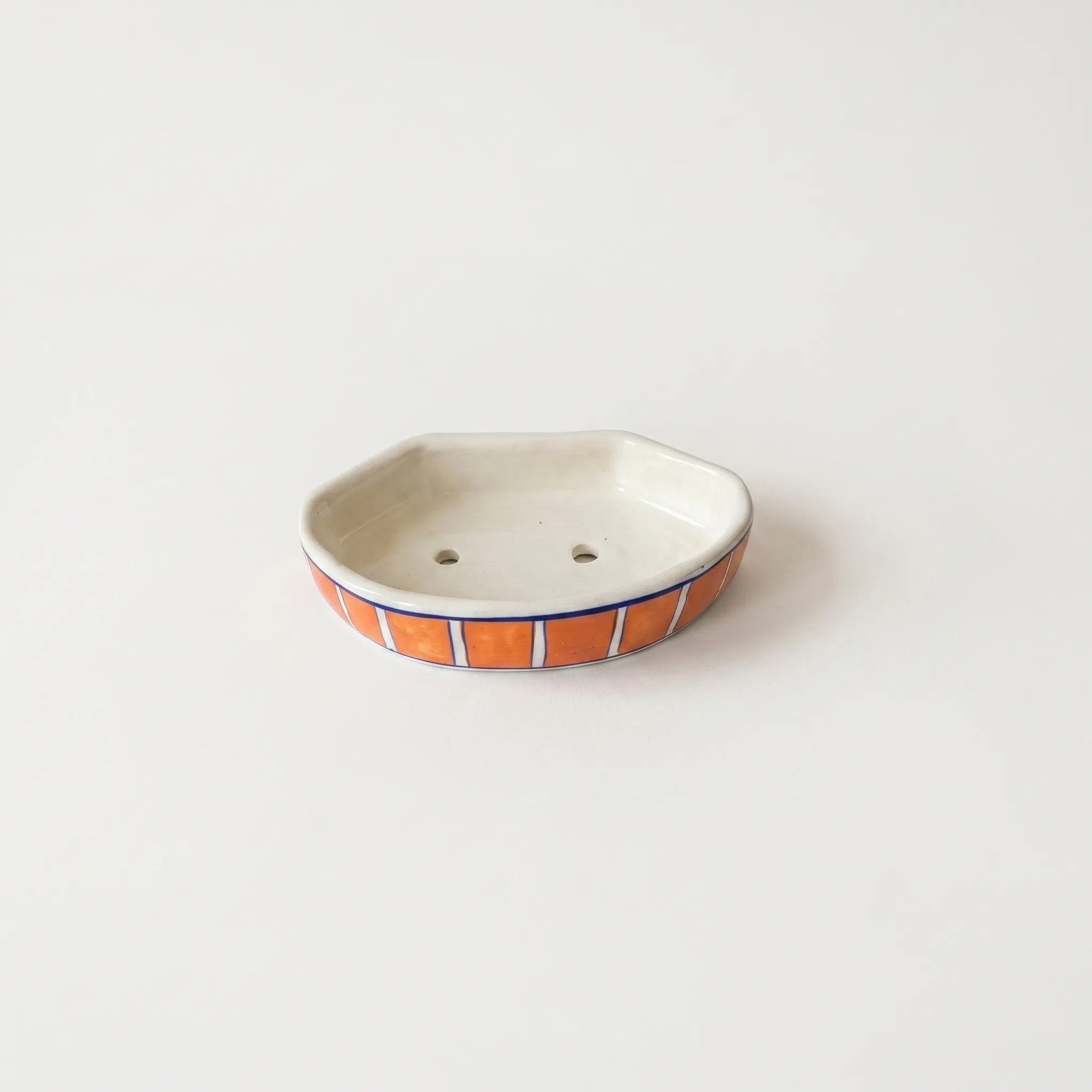 Multani Blue Pottery Soap Tray – Orange Stripe Ceramic Soap Holder (6x3.5 Inch with Drainage)