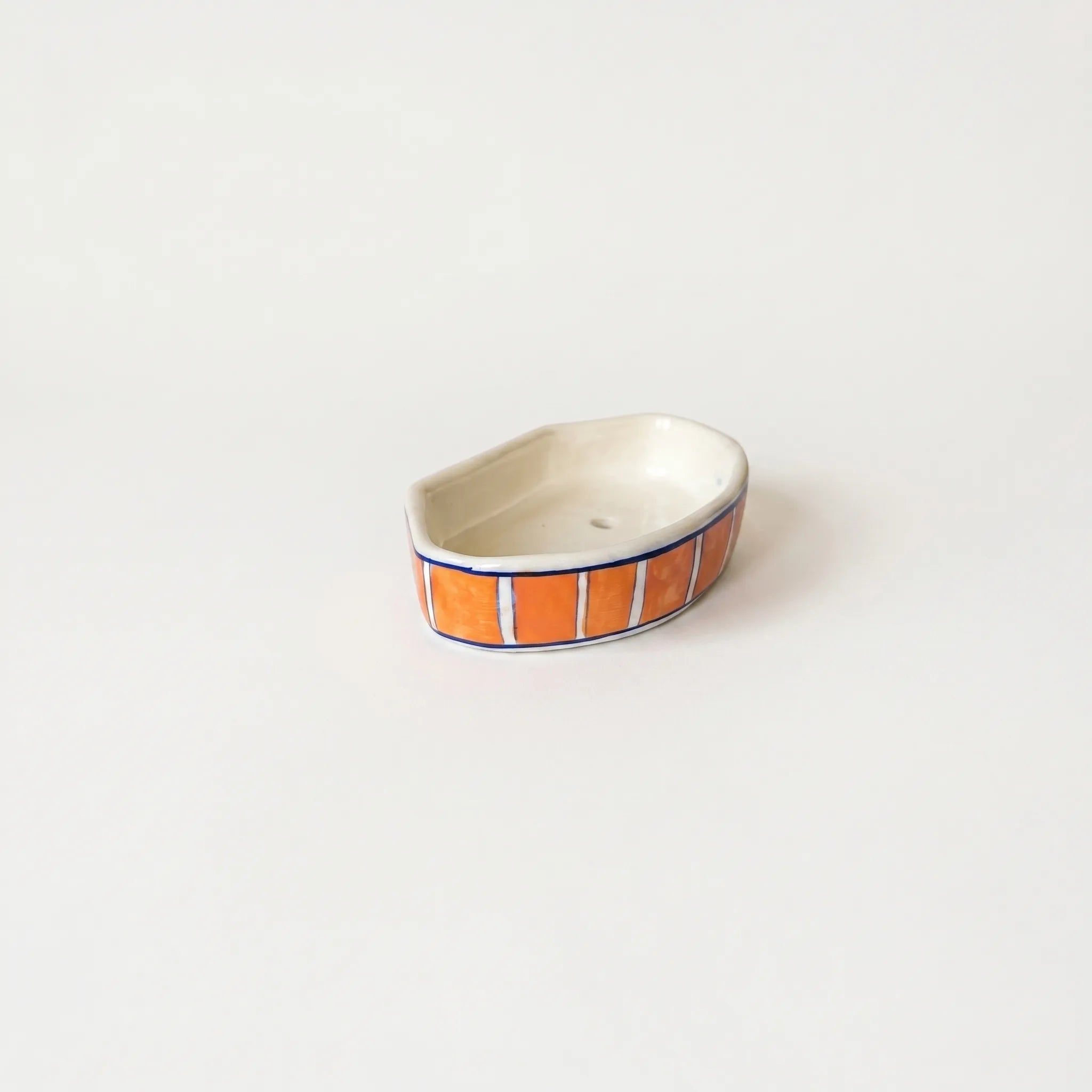 Multani Blue Pottery Soap Tray – Orange Stripe Ceramic Soap Holder (6x3.5 Inch with Drainage)