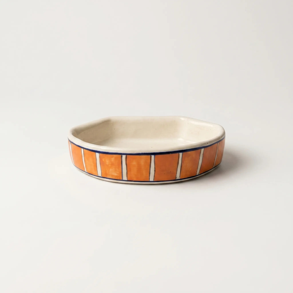 Multani Blue Pottery Soap Tray – Orange Stripe Ceramic Soap Holder (6x3.5 Inch with Drainage)