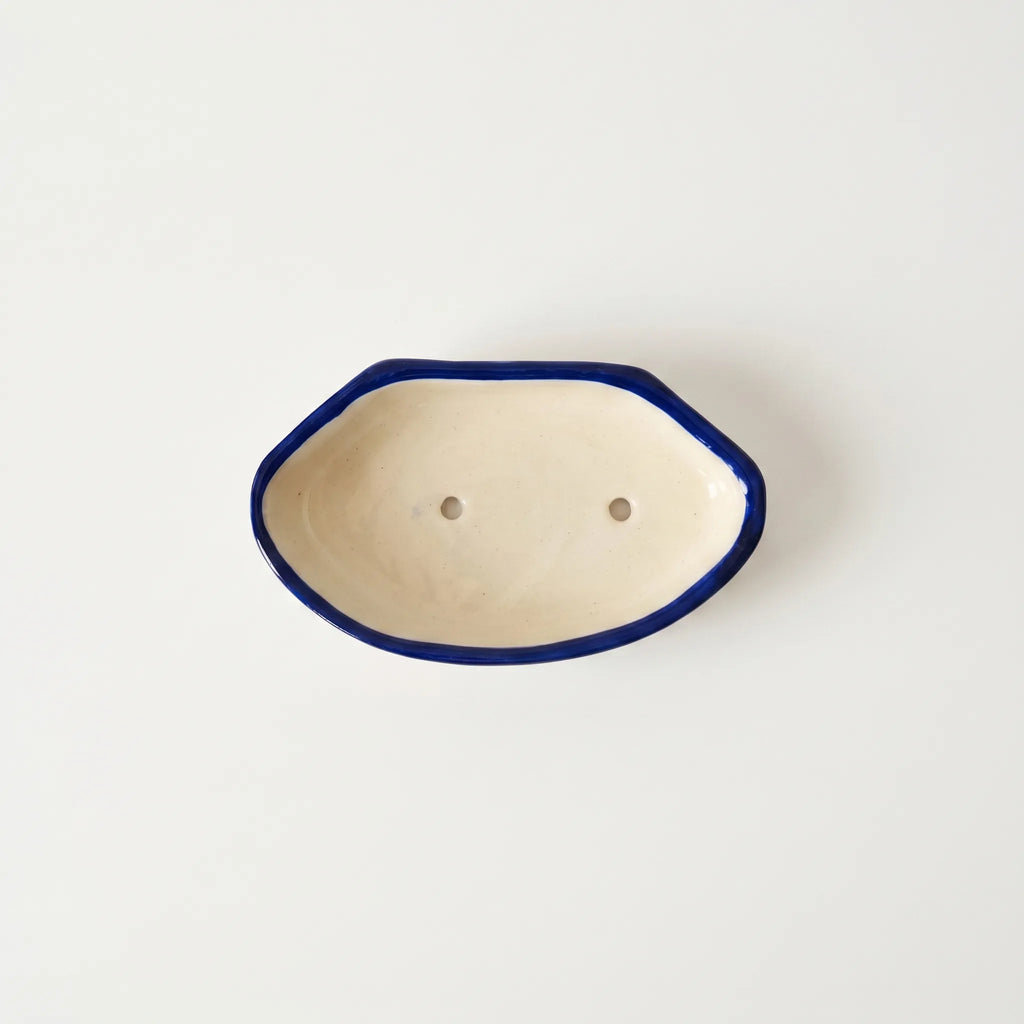 Multani Blue Pottery Soap Tray – Floral Border Ceramic Soap Holder (6x3.5 Inch with Drainage)