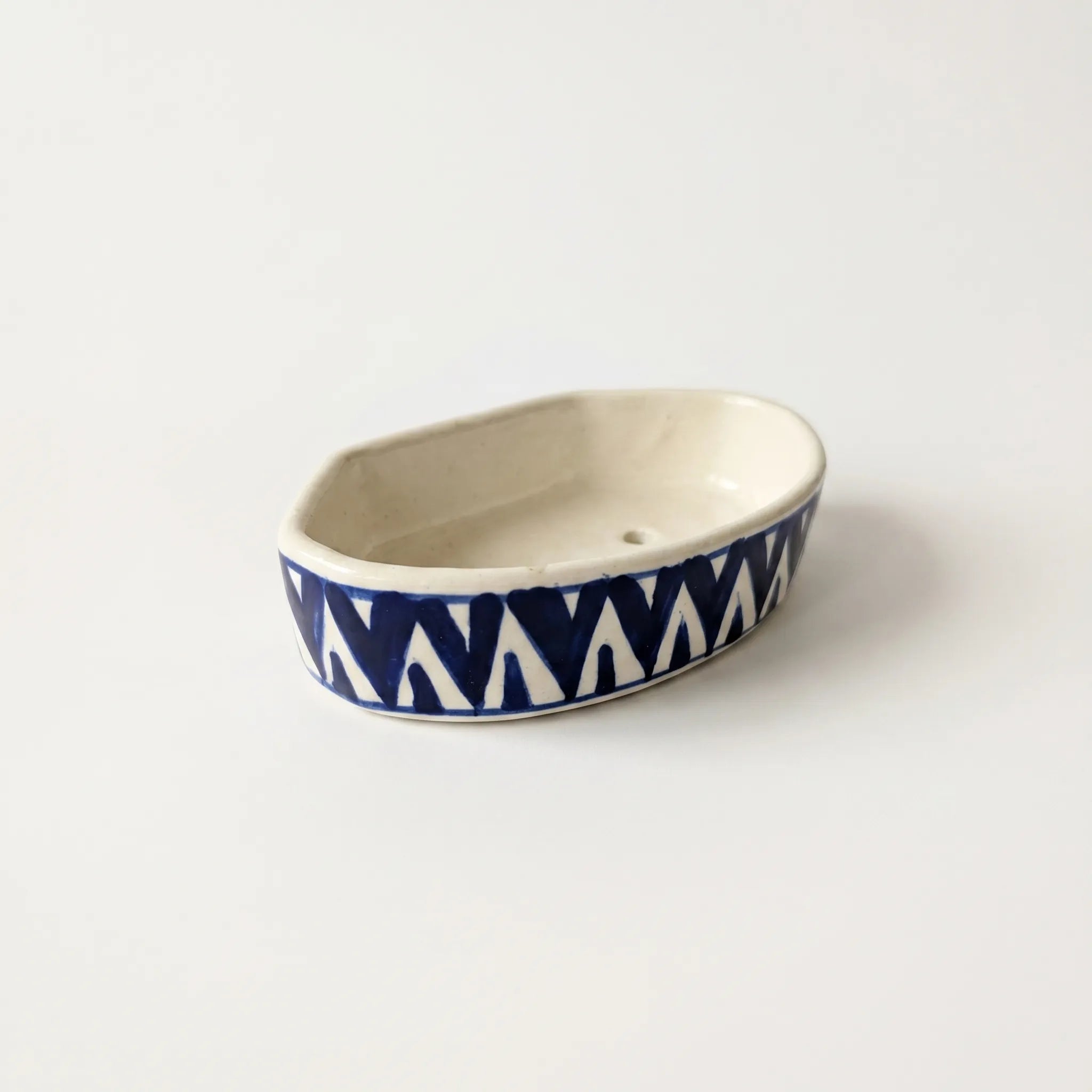 Multani Blue Pottery Soap Tray – Blue Chevron Ceramic Soap Holder (6x3.5 Inch with Drainage)