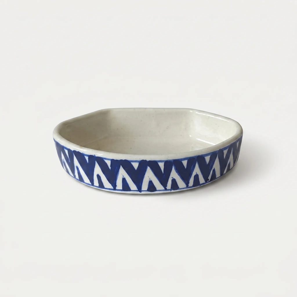Multani Blue Pottery Soap Tray – Blue Chevron Ceramic Soap Holder (6x3.5 Inch with Drainage)