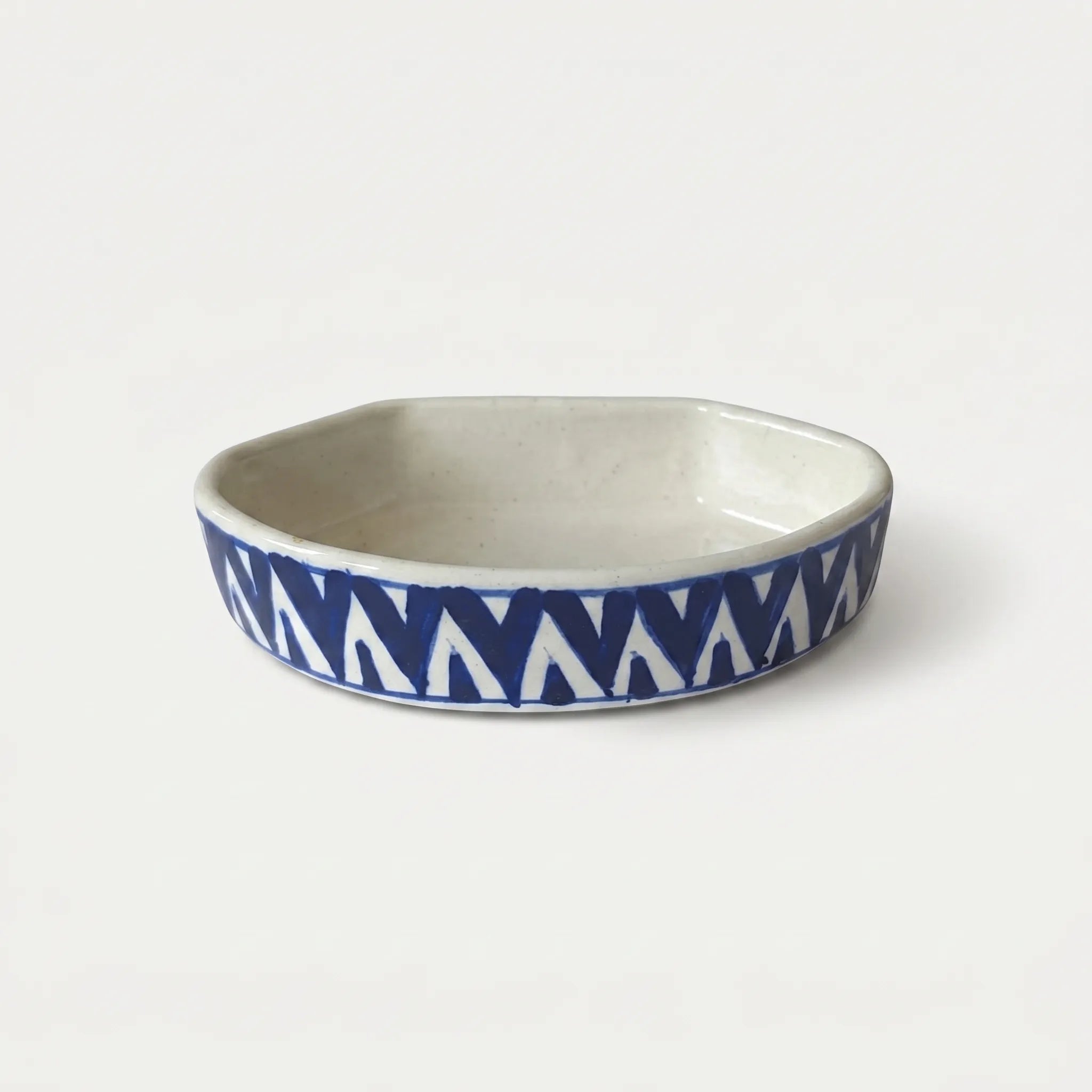 Multani Blue Pottery Soap Tray – Blue Chevron Ceramic Soap Holder (6x3.5 Inch with Drainage)