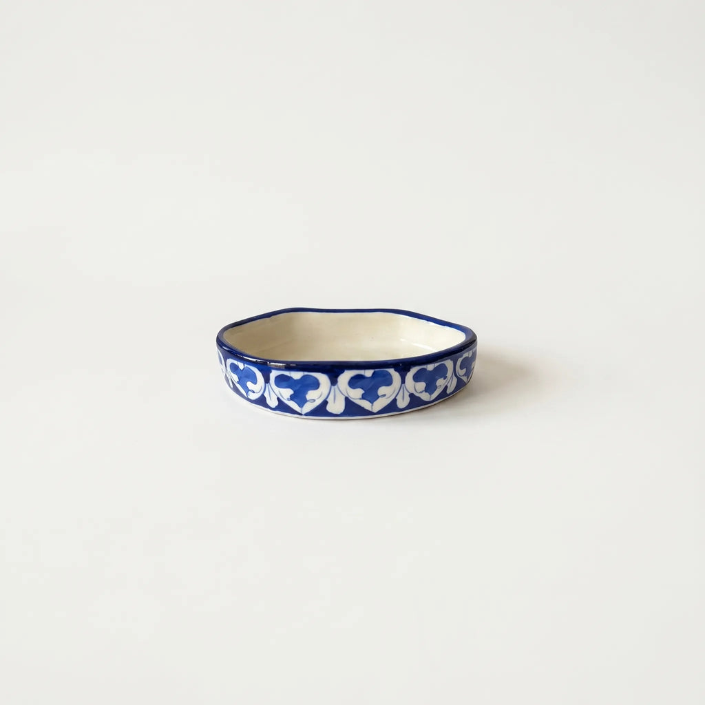 Multani Blue Pottery Soap Tray – Floral Border Ceramic Soap Holder (6x3.5 Inch with Drainage)