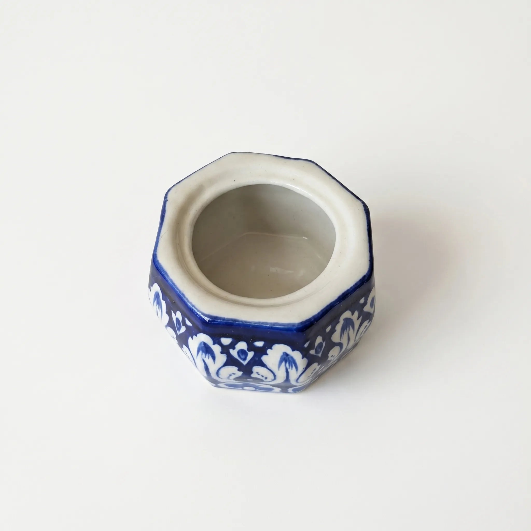 Blue Pottery Jewelry Box – Hand-Painted Ceramic Canister Jar (4.5” Classic Motif Design)