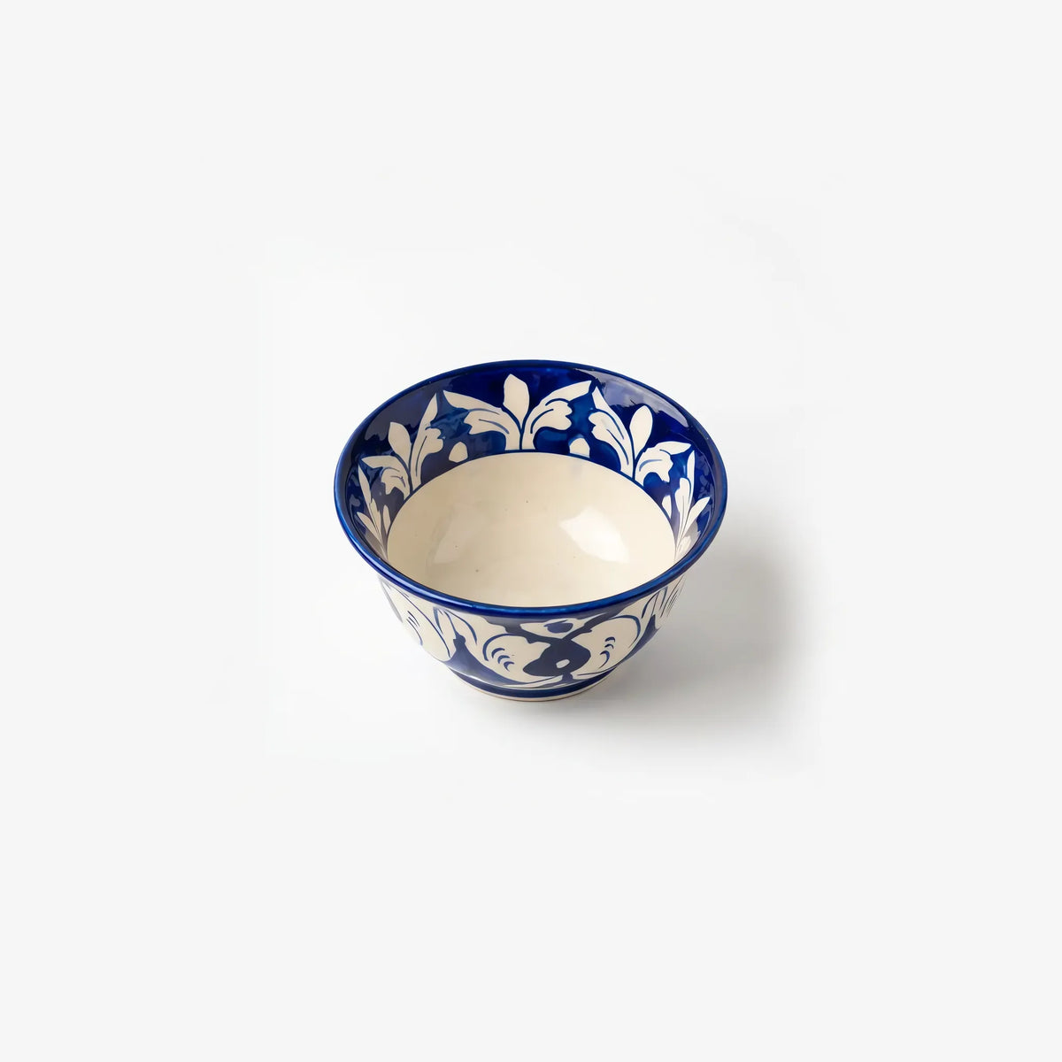 Blue Pottery Sweet Bowl Set - 9 Inch Serving Bowl with 6 Small Bowls (Cobalt Damask Design) - view 6