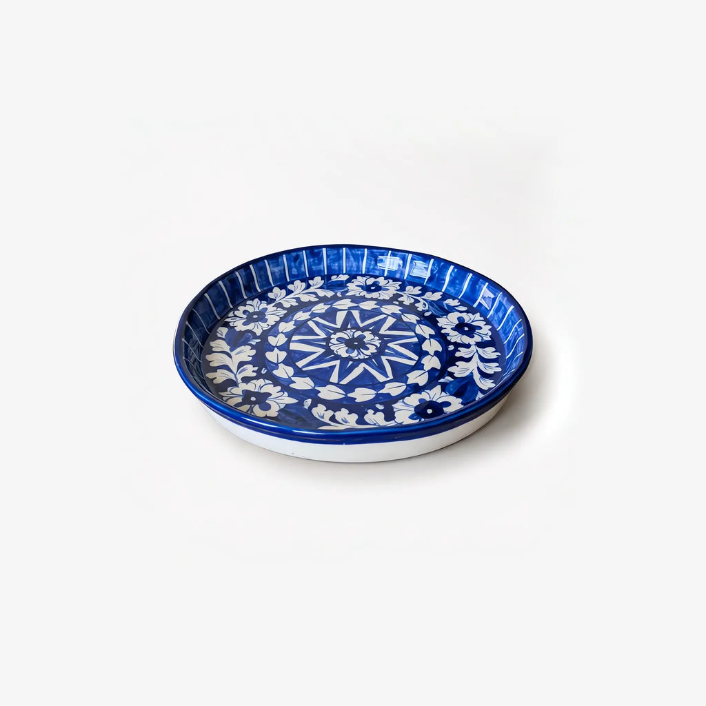 Blue Pottery Platter & Wall Plate - 10 Inch Cobalt Star Medallion Design - view 2