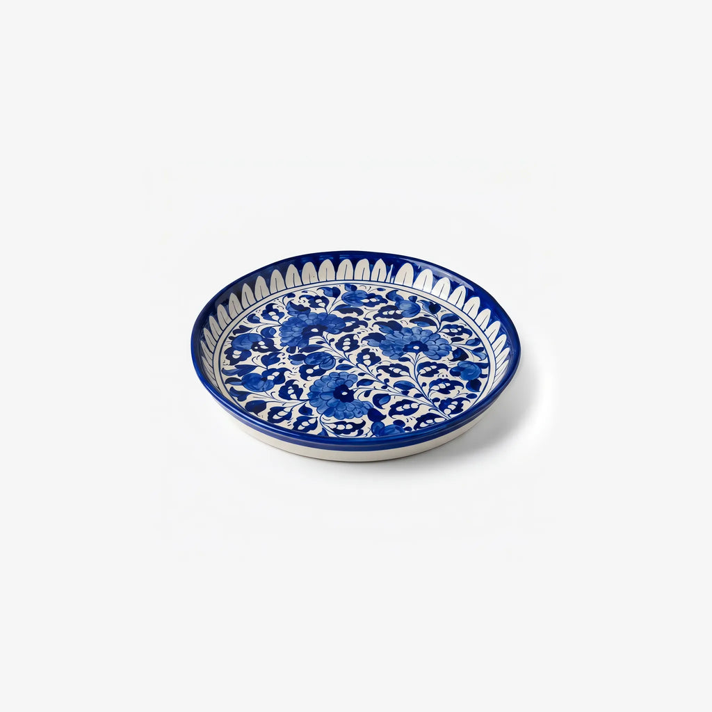 Blue Pottery Platter & Wall Plate - 10 Inch Blue Floral Vine Design - view 2
