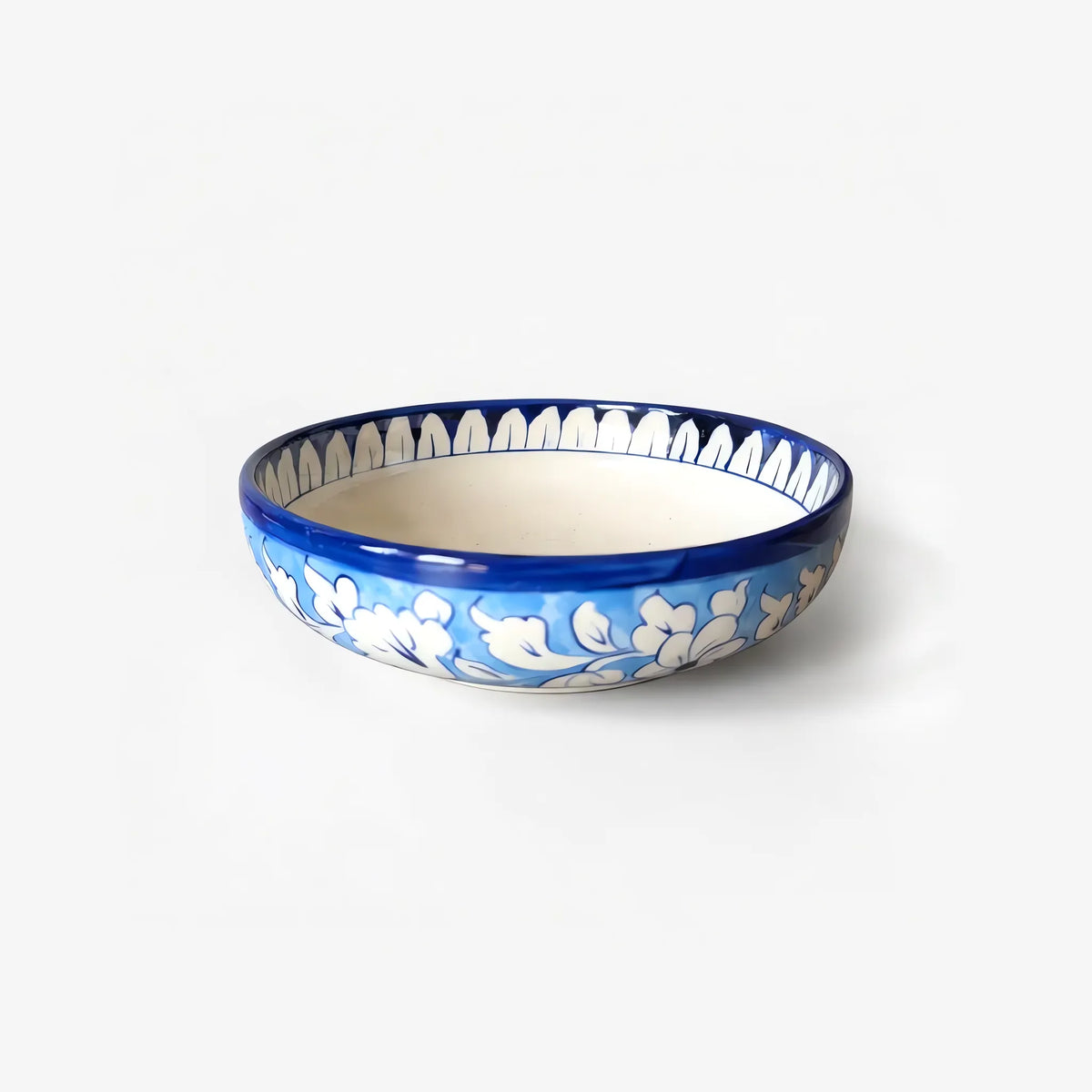 Blue Pottery Sweet Bowl Set - 9 Inch Serving Bowl with 6 Small Bowls (Sky Blue Floral Design) - view 2