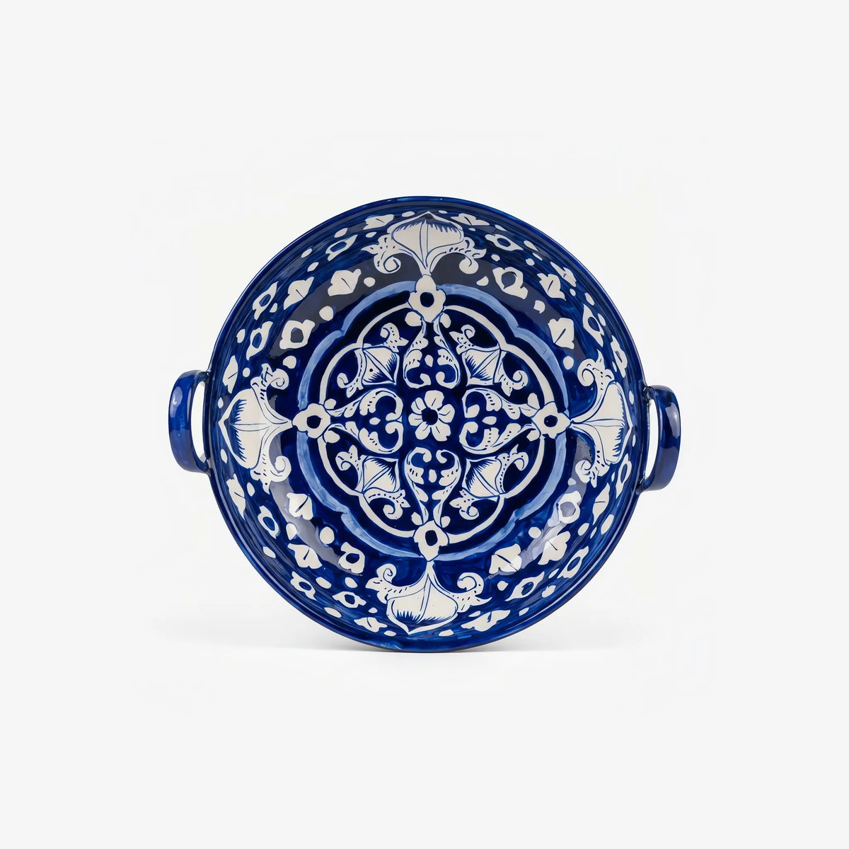 Multani Blue Pottery Karahi Serving Dish - 9 Inch Ceramic Serving Bowl with Ring Handles (Cobalt Medallion Design, 2 Inch Deep) - view 1