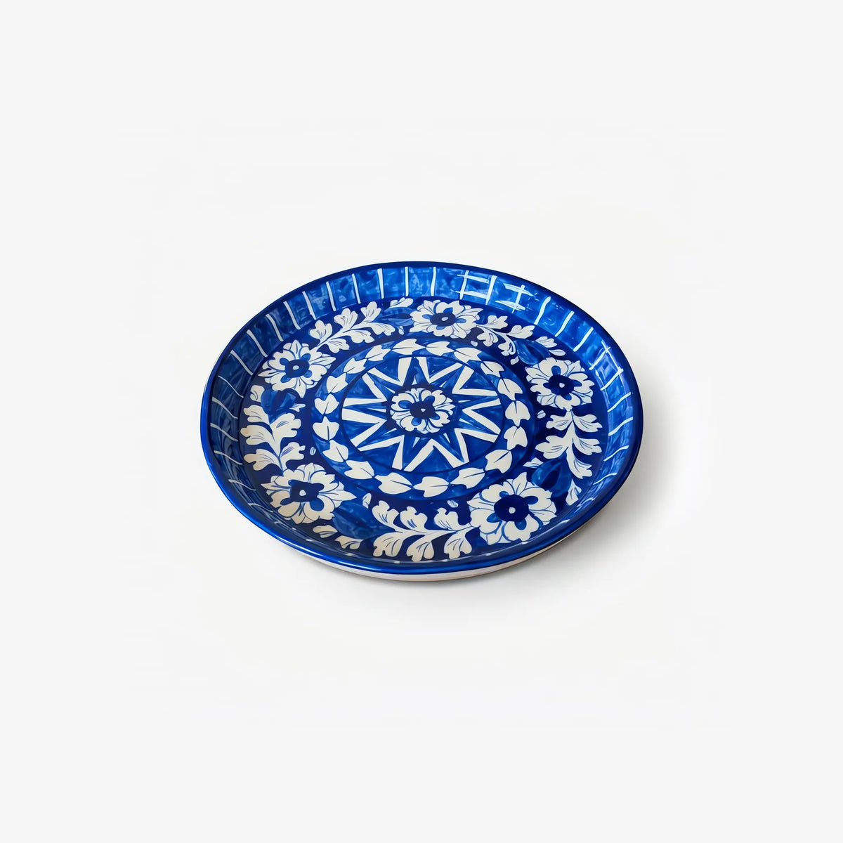 Blue Pottery Platter & Wall Plate - 10 Inch Cobalt Star Medallion Design - view 3