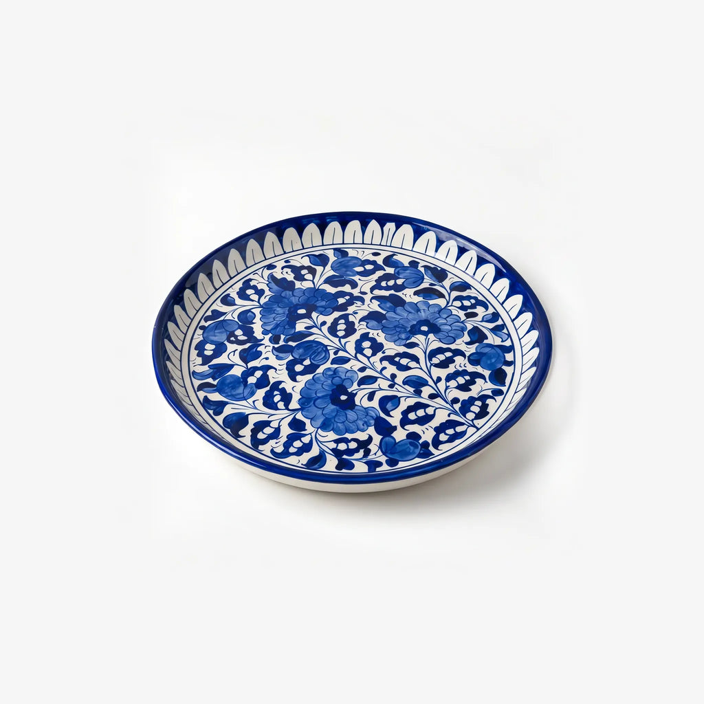 Blue Pottery Platter & Wall Plate - 10 Inch Blue Floral Vine Design - view 3