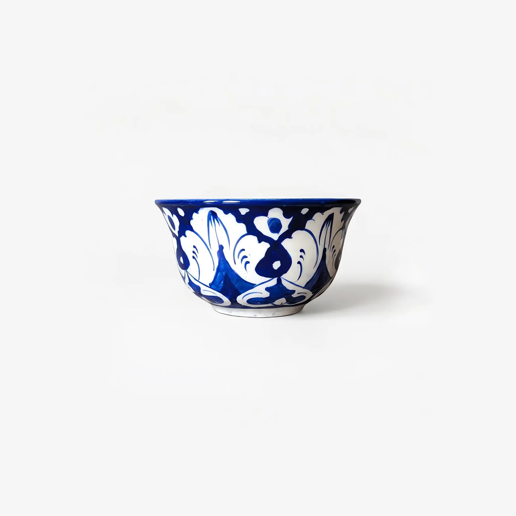 Blue Pottery Sweet Bowl Set - 9 Inch Serving Bowl with 6 Small Bowls (Cobalt Damask Design) - view 7