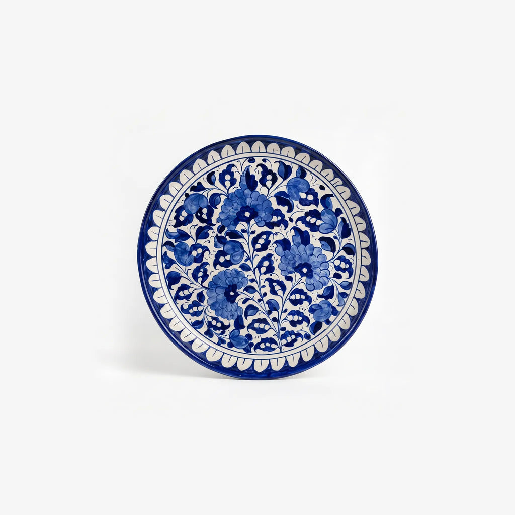 Blue Pottery Platter & Wall Plate - 10 Inch Blue Floral Vine Design - view 1