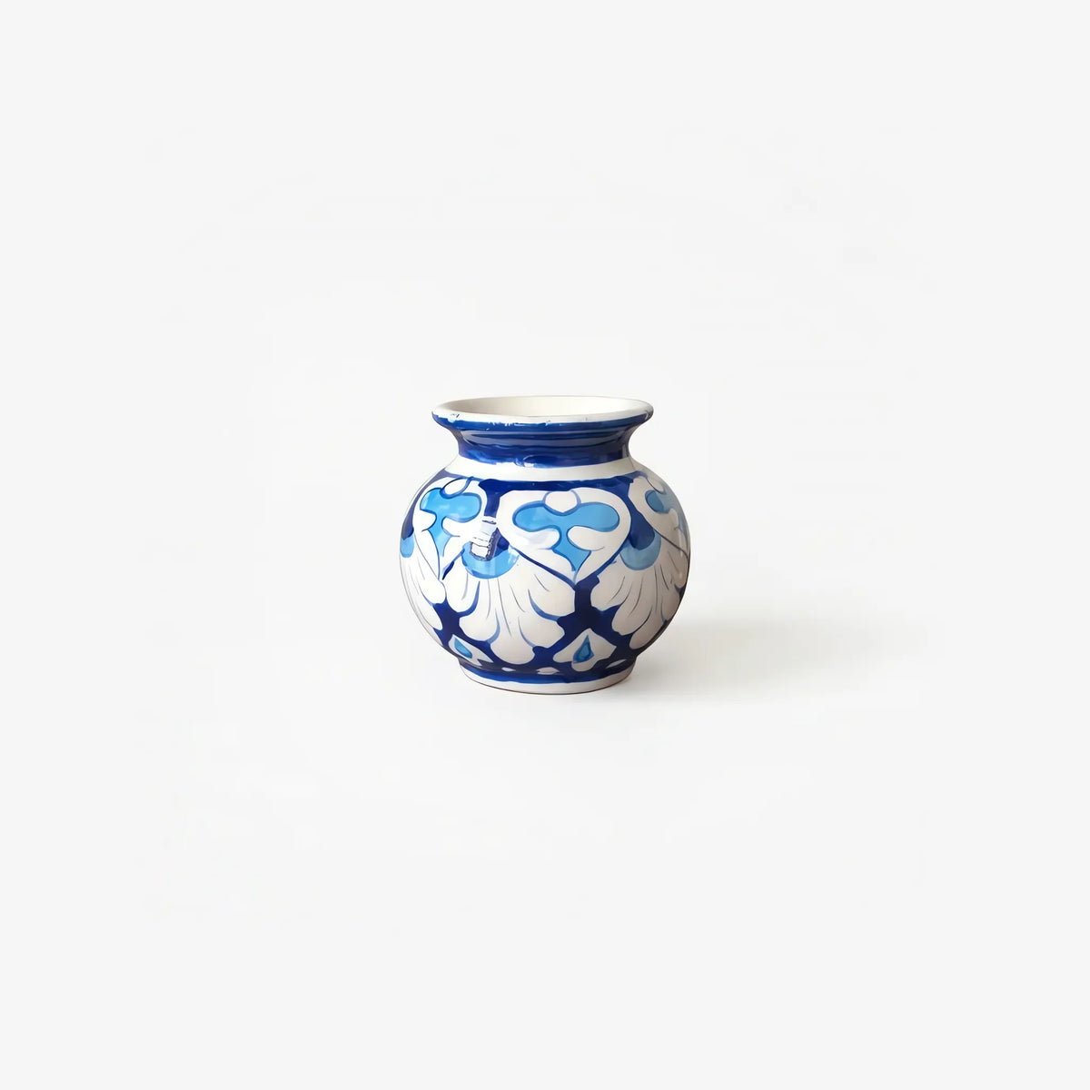 3 inch blue pottery garwi with sky-blue hearts and white palmettes