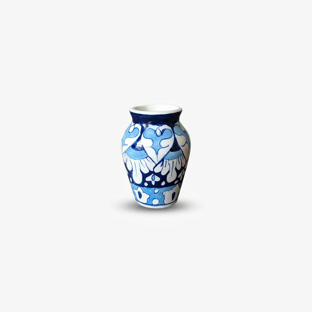 Sky-blue and cobalt mini vase, front view