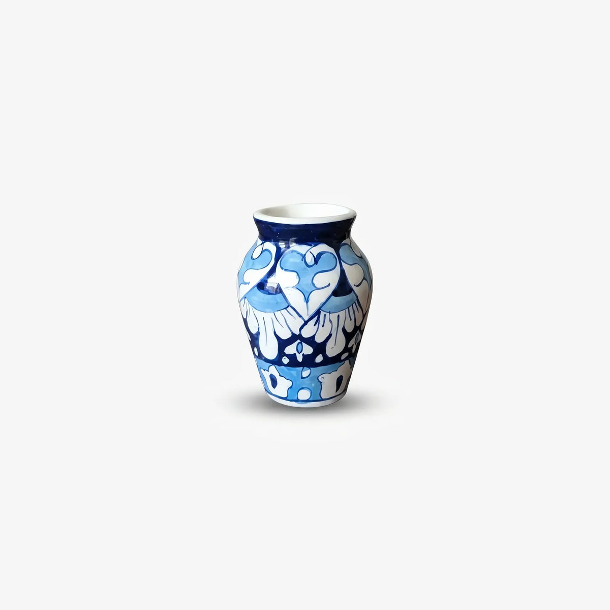 Sky-blue and cobalt mini vase, front view