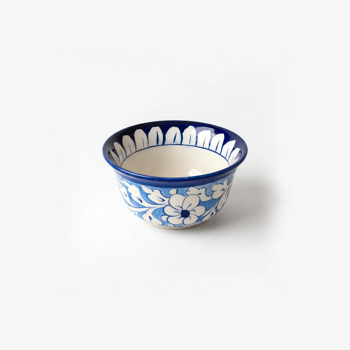 Blue Pottery Sweet Bowl Set - 9 Inch Serving Bowl with 6 Small Bowls (Sky Blue Floral Design) - view 4
