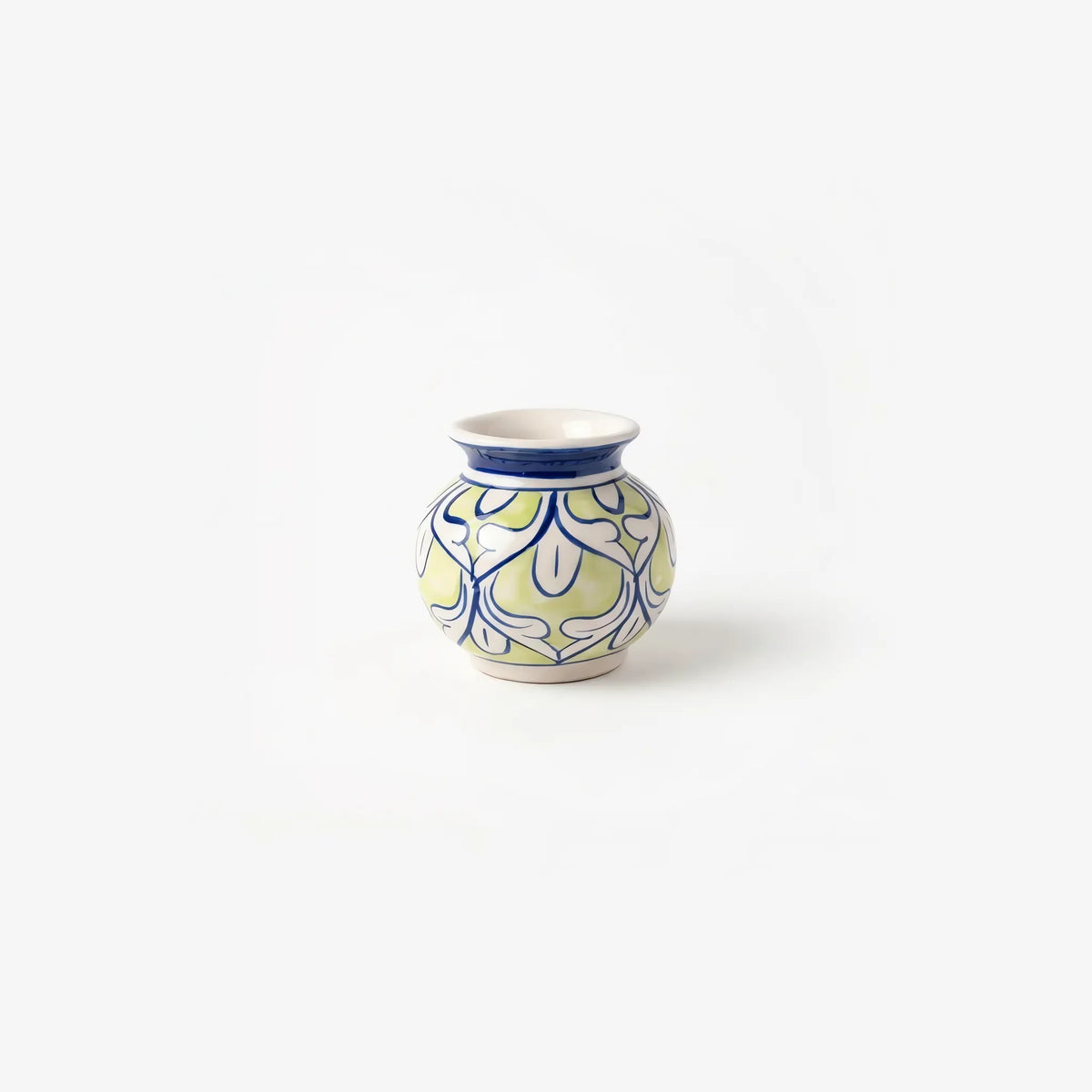 3 inch Multani garwi with pale lime ogee panels outlined in cobalt