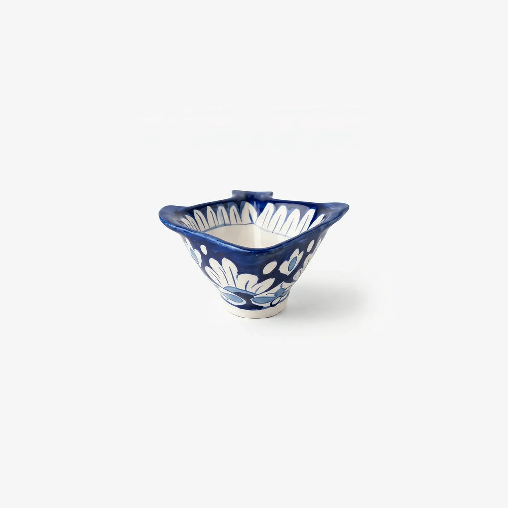 Front view of the blue pottery fish bowl