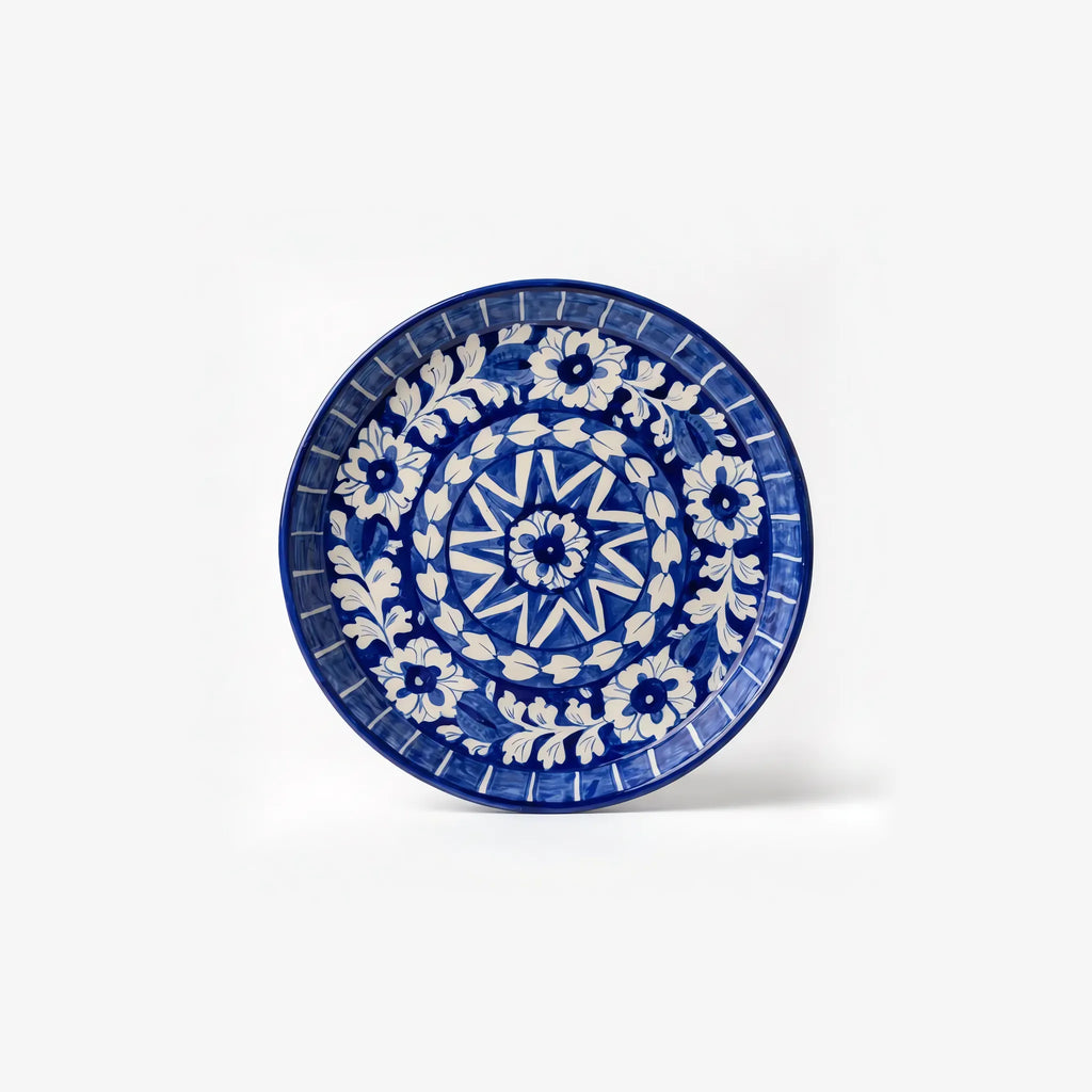 Blue Pottery Platter & Wall Plate - 10 Inch Cobalt Star Medallion Design - view 1