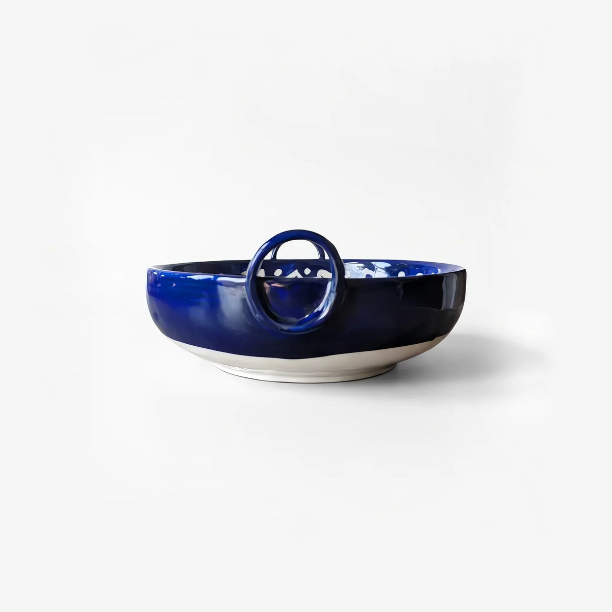Multani Blue Pottery Karahi Serving Dish - 9 Inch Ceramic Serving Bowl with Ring Handles (Cobalt Medallion Design, 2 Inch Deep) - view 4