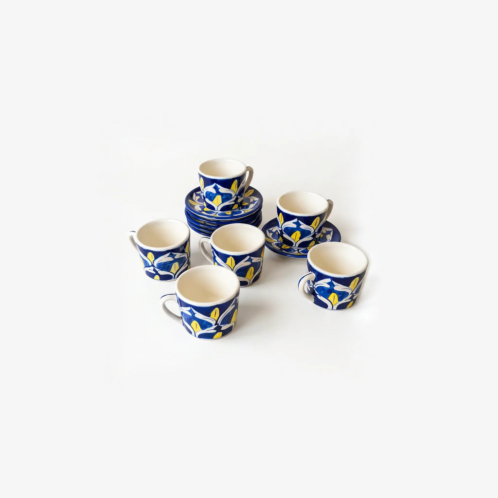 Cobalt & Yellow Blue Pottery Kehwa Cup & Saucer Set - 6 Cups (150 ml) with Saucers - view 6