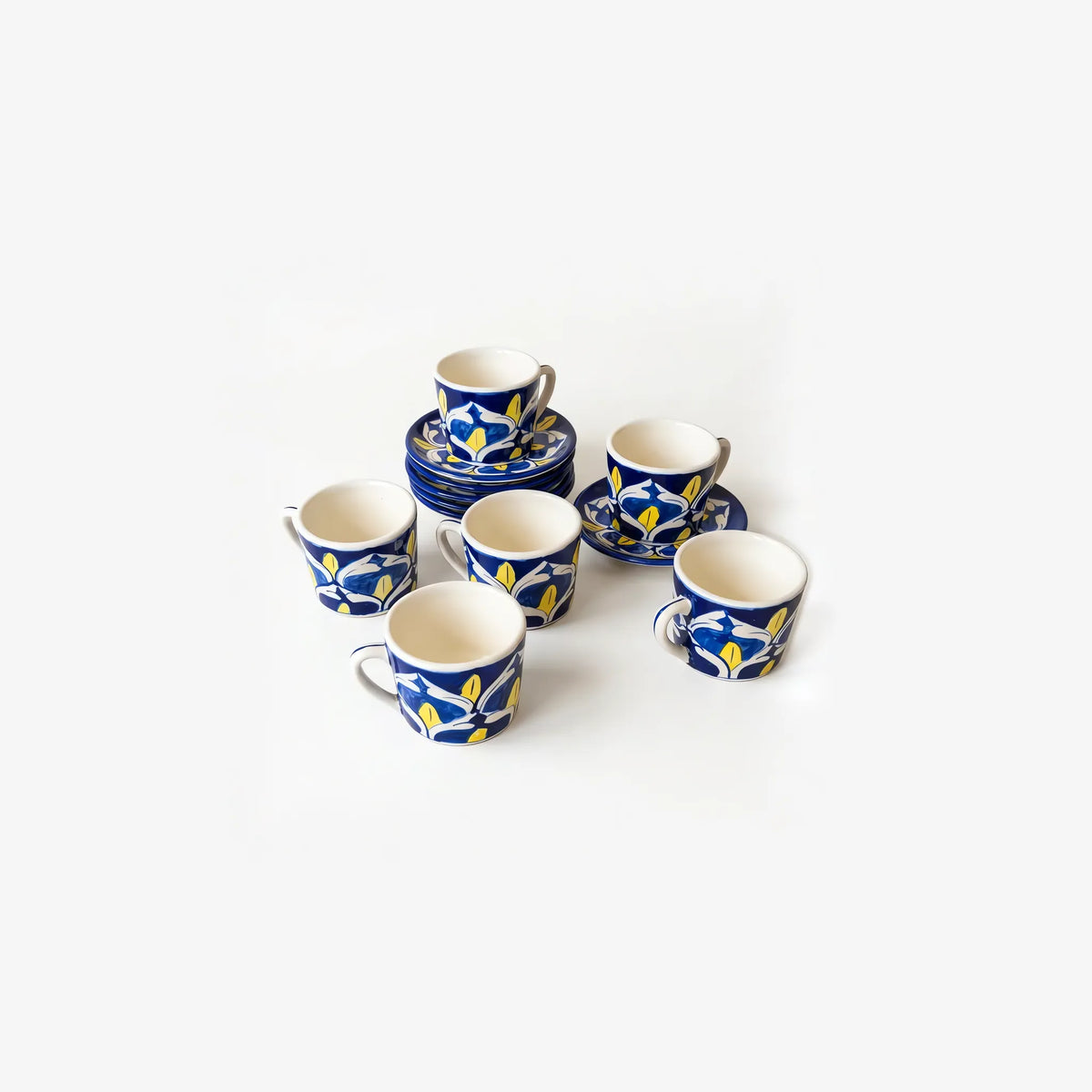 Cobalt & Yellow Blue Pottery Kehwa Cup & Saucer Set - 6 Cups (150 ml) with Saucers - view 6