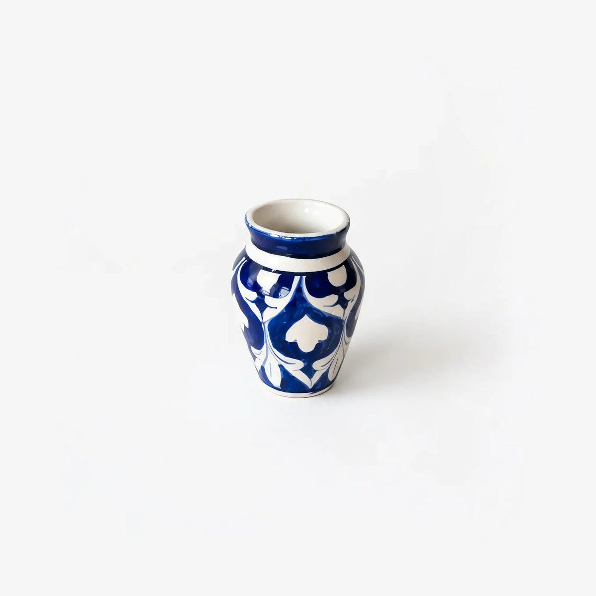 Cobalt and white mini vase from a slightly higher angle