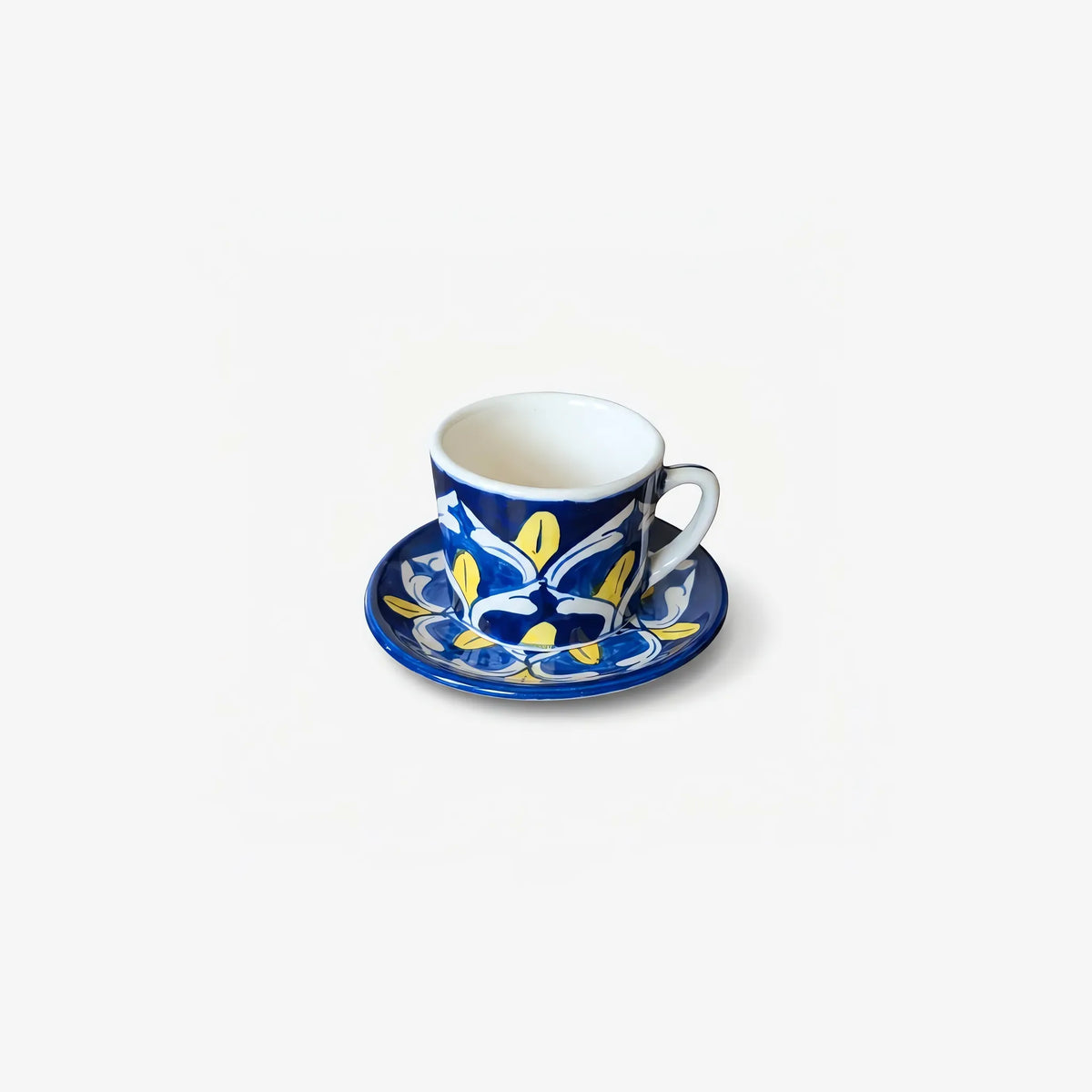 Cobalt & Yellow Blue Pottery Kehwa Cup & Saucer Set - 6 Cups (150 ml) with Saucers - view 5