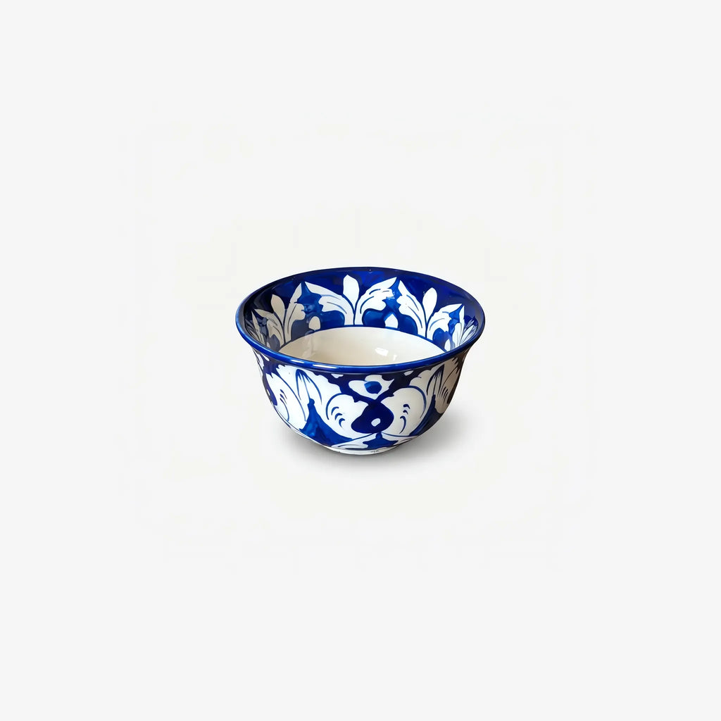 Blue Pottery Sweet Bowl Set - 9 Inch Serving Bowl with 6 Small Bowls (Cobalt Damask Design) - view 5