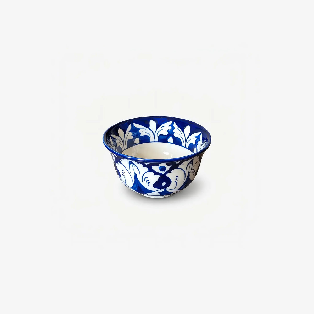 Blue Pottery Sweet Bowl Set - 9 Inch Serving Bowl with 6 Small Bowls (Cobalt Damask Design) - view 5