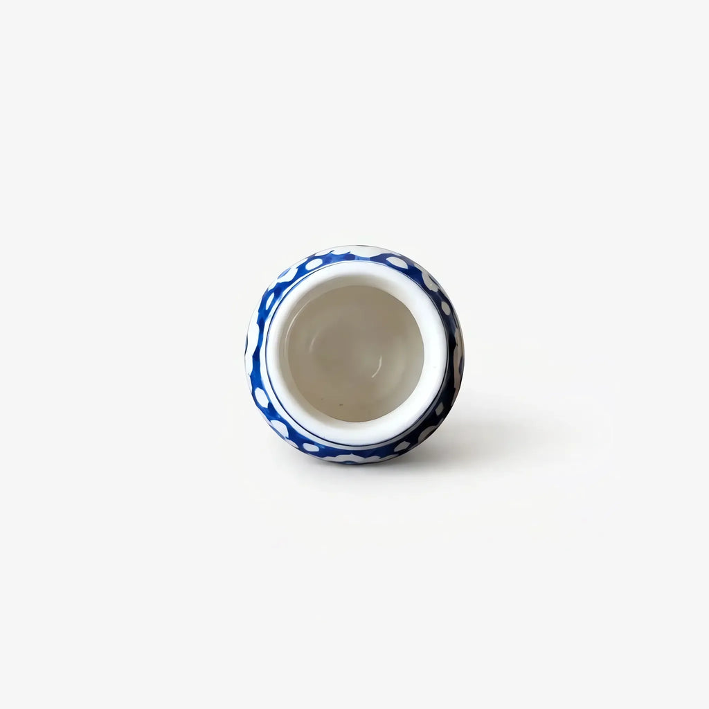 Top view into the 4 inch blue pottery mini vase