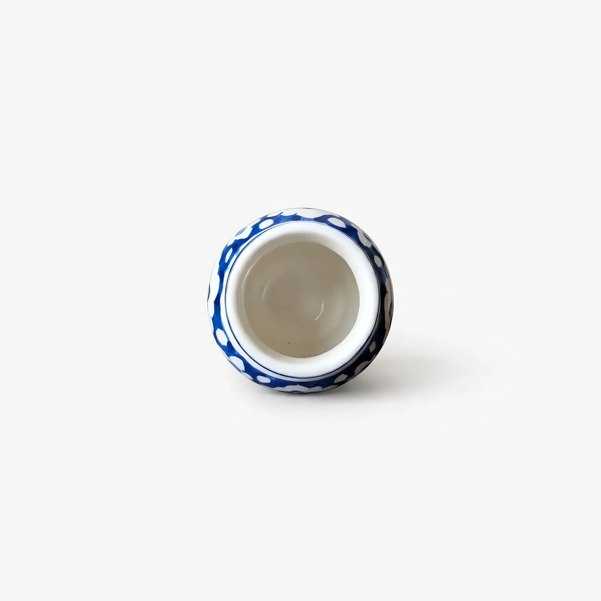 Top view into the 4 inch blue pottery mini vase