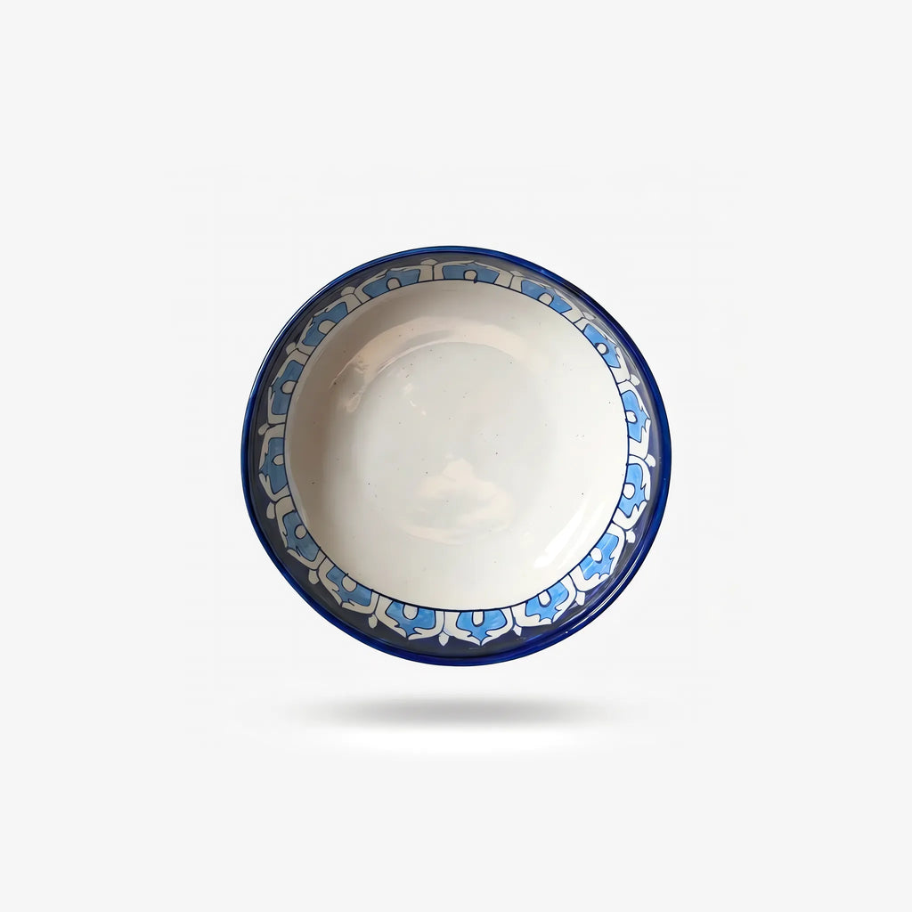 Blue Pottery Sweet Bowl - 9 Inch Hand-Painted Ceramic Serving Bowl (Cobalt Damask with Sky Blue Rim) - view 4