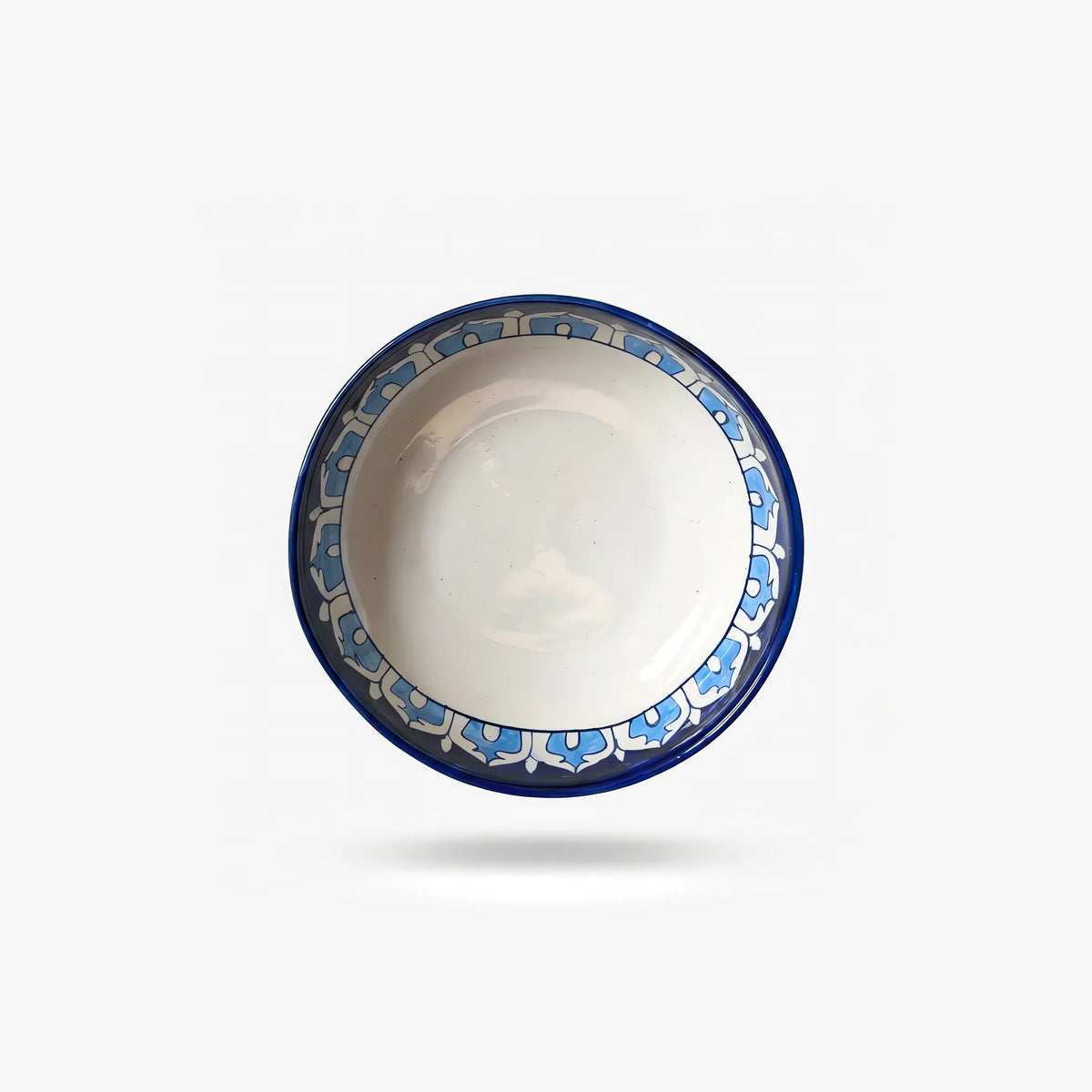 Blue Pottery Sweet Bowl - 9 Inch Hand-Painted Ceramic Serving Bowl (Cobalt Damask with Sky Blue Rim) - view 4