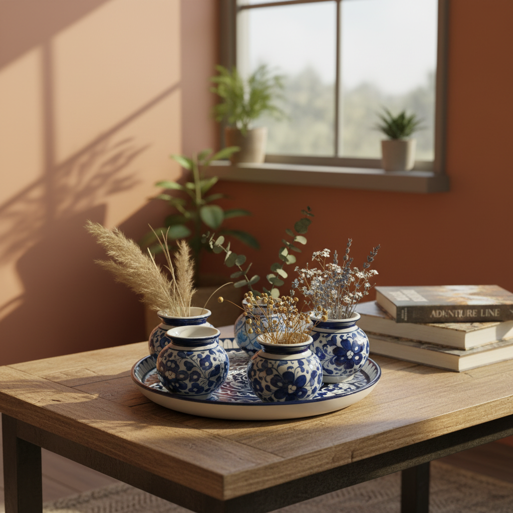 Traditional Multani blue pottery craftsmanship in elegant home decor set — Craftan Pakistan