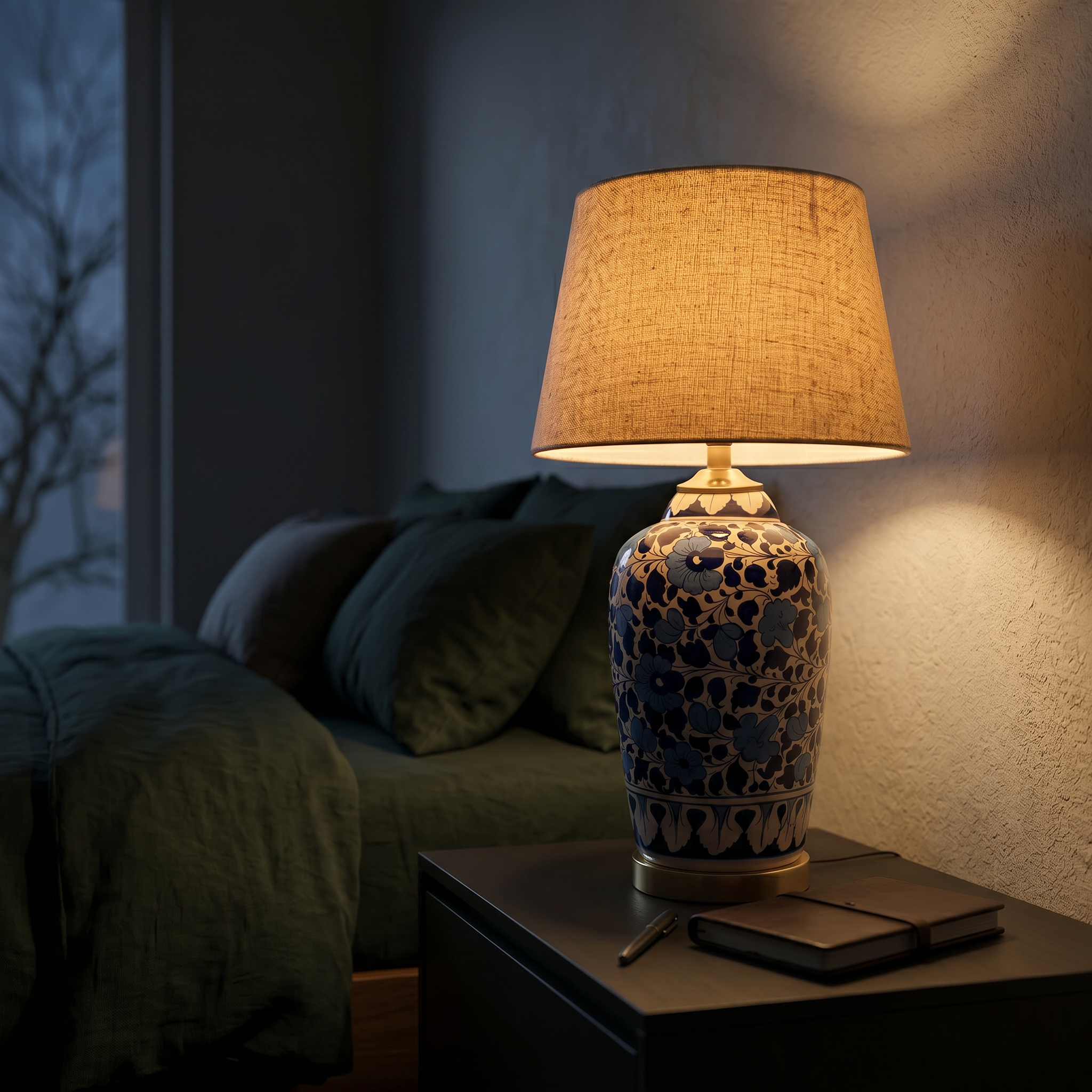 Blue Pottery Table Lamp Base – 16” Hand-Painted Ceramic Lamp (Floral Multani Design)