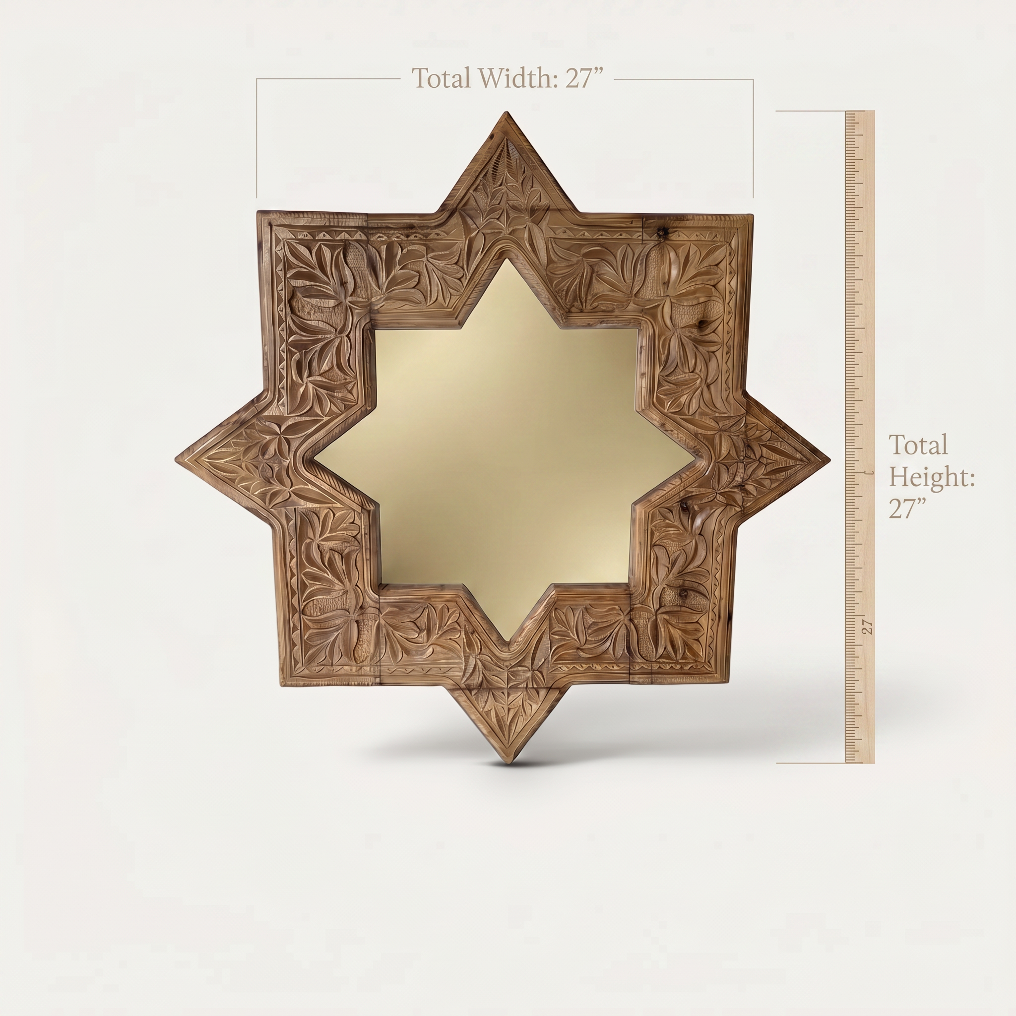 Hand-Carved Swati Star Mirror Frame – 27” Wooden Wall Frame