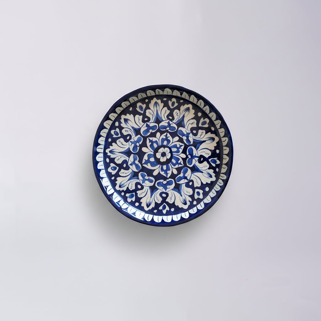 Cobalt Floral Blue Pottery Pizza Platter & Wall Plate – 10 Inch